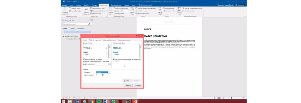 Índice Personalizado en Word